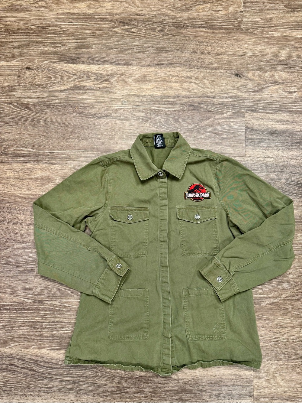 Jurassic Park Distressed Staff Utility Jacket Olive Green Cotton Size L